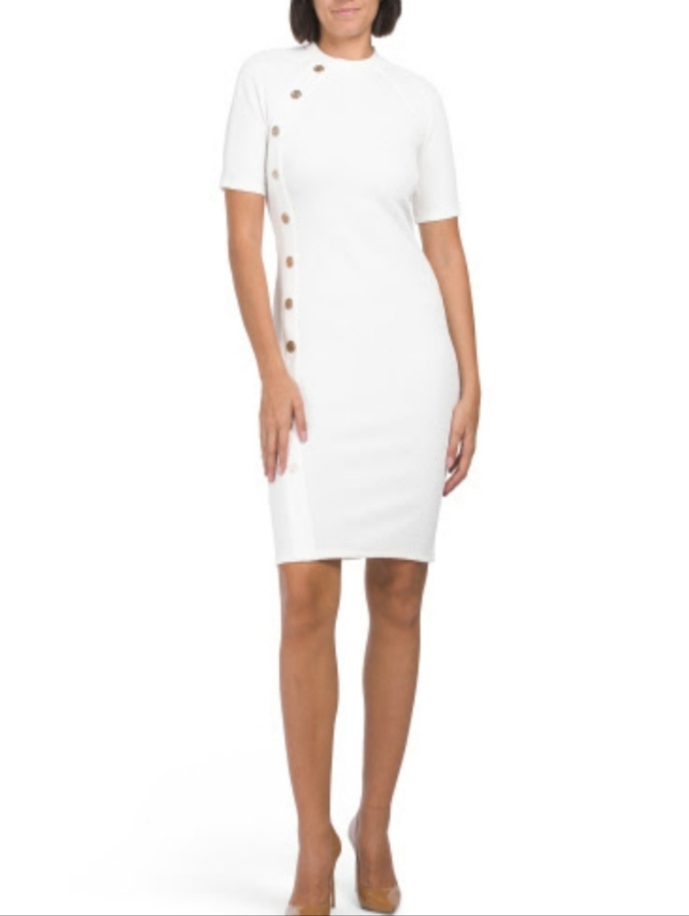 Tommy Hilfiger White Short Sleeve Shift Dress with Logo Buttons